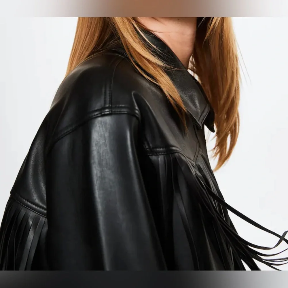 NWT Women's MANGO Faux Leather -effect fringed Jacket- XS - Picture 5 of 7